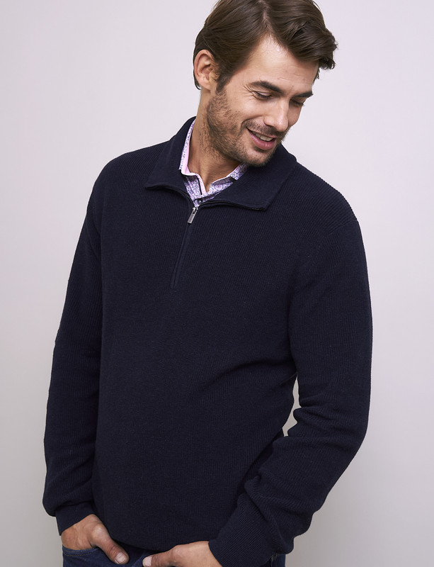 men's chunky 100% cotton half zip, Navy, by Vedoneire of Ireland