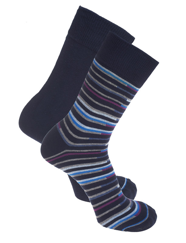 2pk men's cotton sock, multi stripe and solid navy by  Vedoneire of Ireland