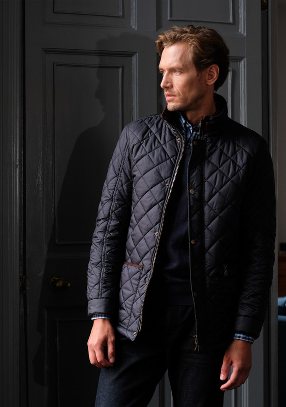 Men's traditional quilted jacket Navy with cord trim by Vedoneire of Ireland