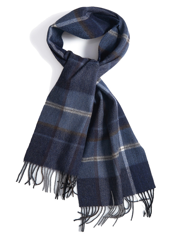 Men's luxury 100% wool scarf, classic navy with accent of brown, by Vedoneire of Ireland