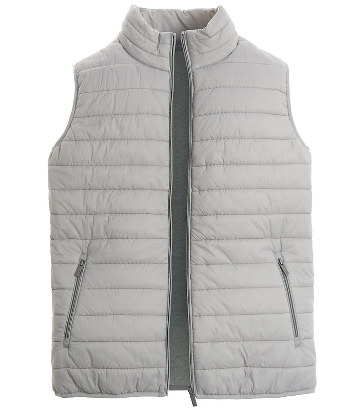 Premium hybrid grey padded gilet with knitted back, by Vedoneire of Ireland