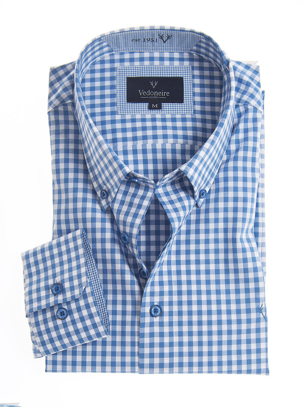 discover new season gingham shirts for men, denim colour, by Vedoniere of Ireland
