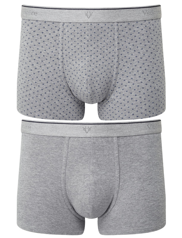 2pk men's boxer brief, one grey print one grey plain, soft flexible comfortable, by Vedoneire of Ireland