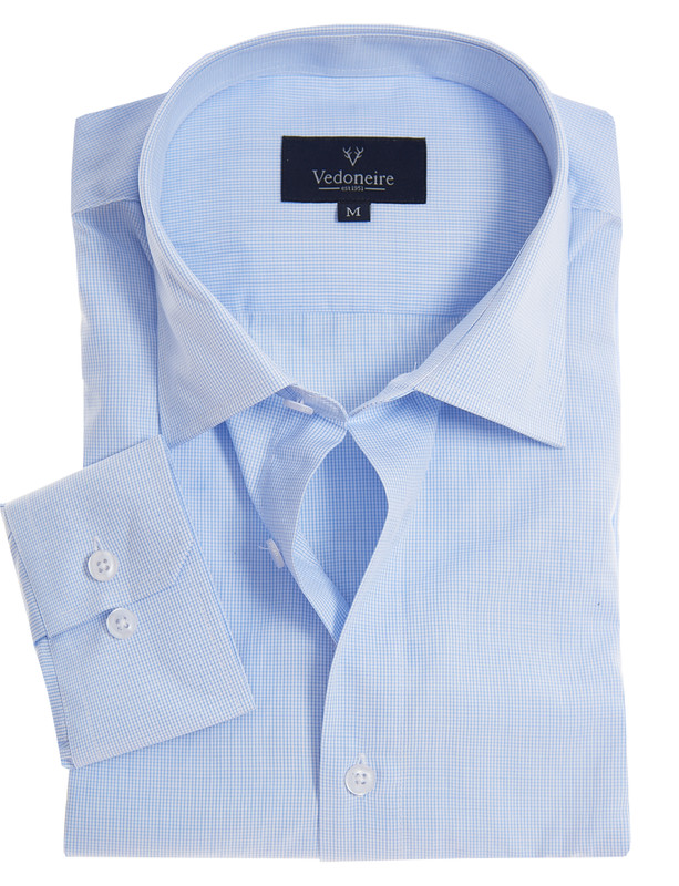 Men's fine cotton shirt with LA finish in subtle blue micro check by Vedoneire of Ireland