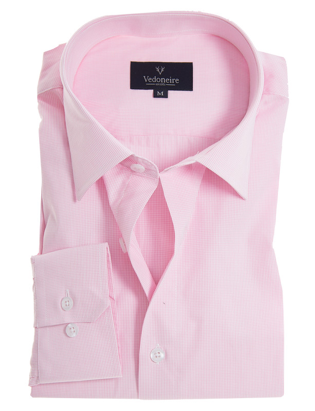Men's fine cotton shirt in pink micro check by Vedoneire of Ireland