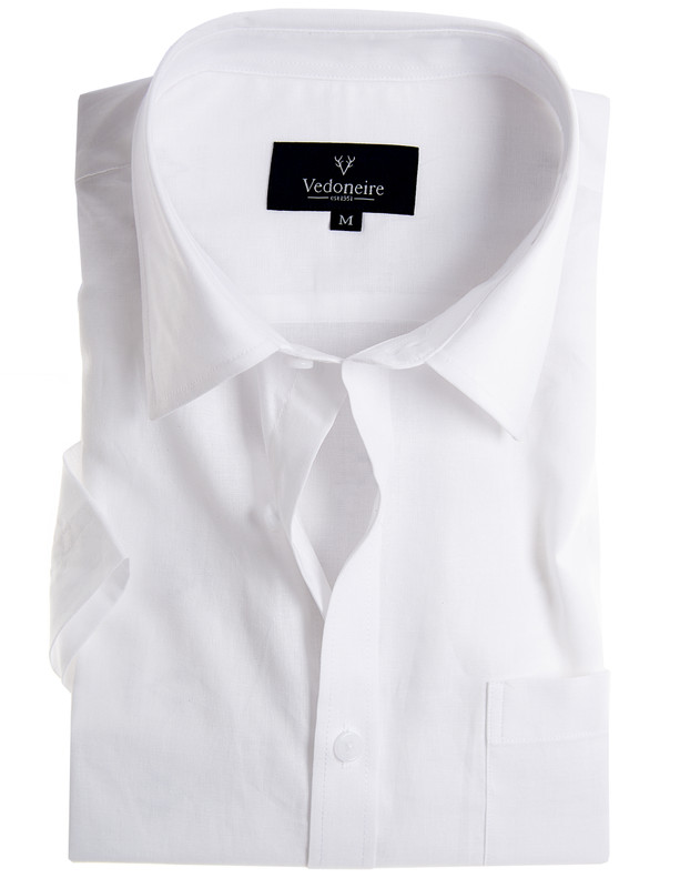 Men's Linen Mix Short Sleeve Shirt with Pocket, White, by Vedoneire of Ireland