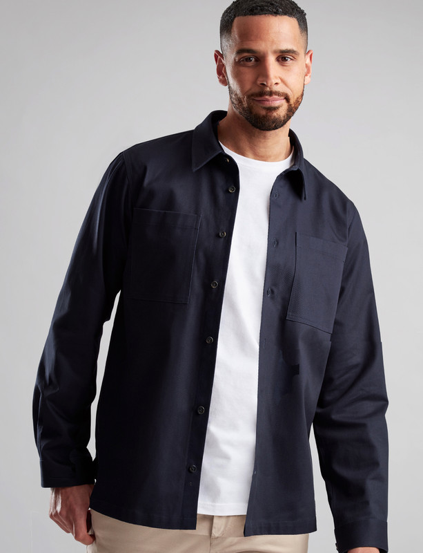 Men's navy shacket, 100% cotton, by Vedoneire of Ireland