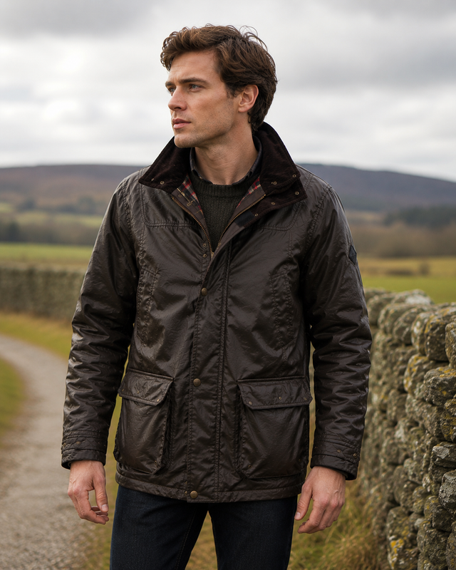 Mens Padded Wax Jacket with detachable hood (3053 Brown) dry waxed coat biker country style