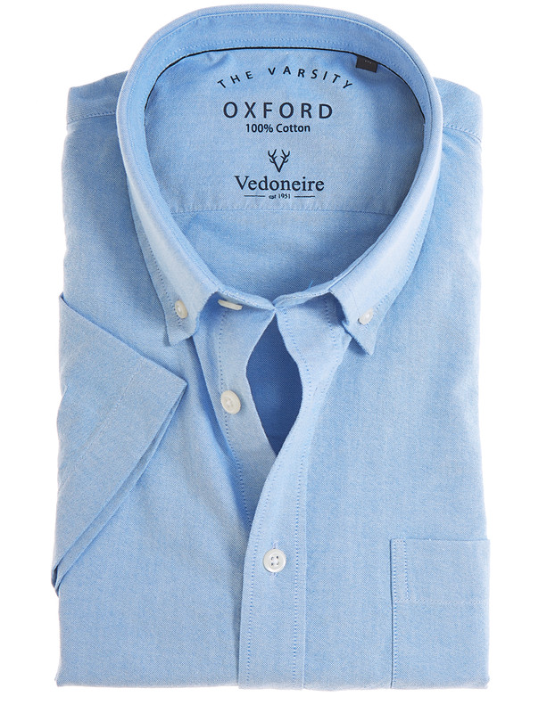 Men's short sleeve blue oxford shirt by Vedoneire of Ireland