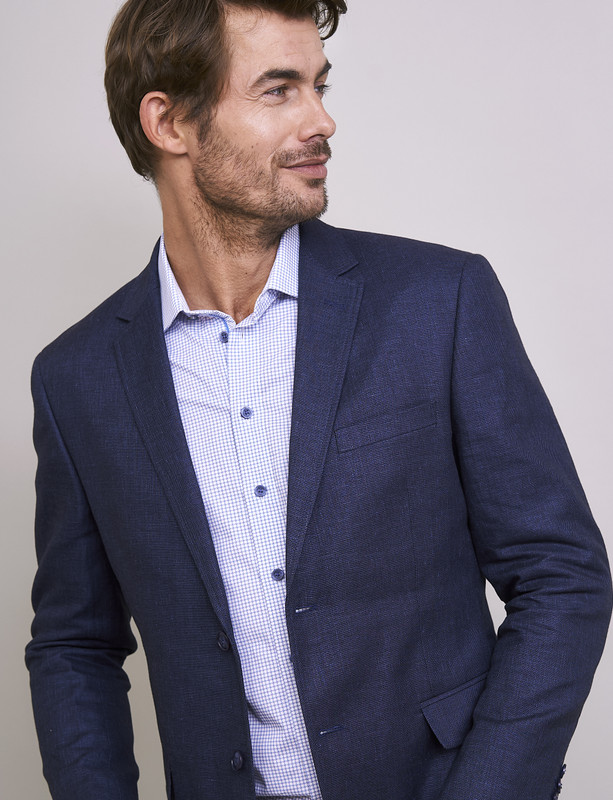 Mens Linen Blend Blazer in dark blue