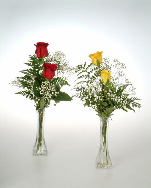 Lavish and colorful double rose vase with greens and beautiful filler