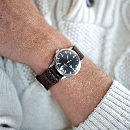 Braided Nylon Perlon Watch Strap - Brown (Polished Buckle)