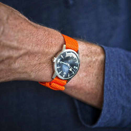 Braided Nylon Perlon Watch Strap - Orange (PVD Buckle)