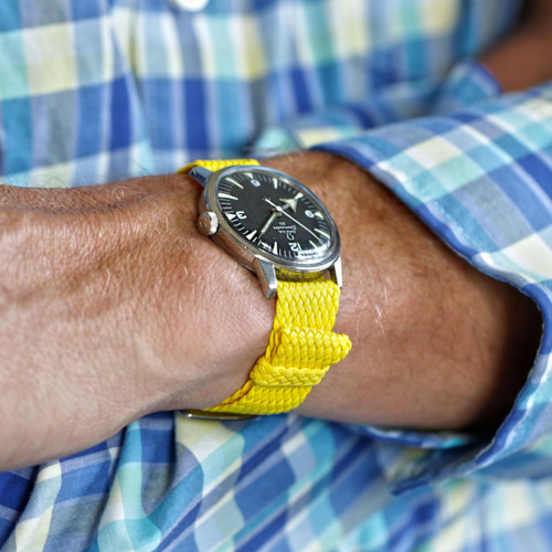 Braided Nylon Perlon Watch Strap - Yellow (Polished Buckle)