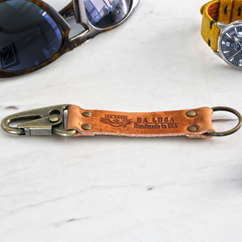 Leather V2 Key Chain - Natural Dublin (Antique Brass)