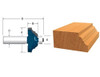 1-1/4" diameter Bosch Carbide-Tipped cove Router Bit with letter measurements next to example wood