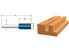 3/4" diameter Bosch Carbide-Tipped double flute straight Router Bit with letter measurements next to example wood