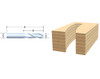 1/4" diameter Bosch Carbide-Tipped 2-flute upcut spiral Router Bit with letter measurements next to example wood