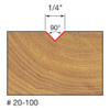 graphic showing side profile of cut made with 1/4" Freud V-Groove router bit including measurements
