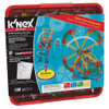 red k'nex plastic storage case with multi-colored parts inside and cardboard label around outside