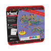 red k'nex plastic storage case with multi-colored parts inside and cardboard label around outside