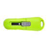 box cutter with green abs plastic handle, gray retractable lock and 1" black fine sawtooth edge blade