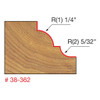 graphic showing side profile of cut made with 1-1/2" x 1/2" Freud Classical Cove & Bead router bit including measurements