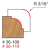 graphic showing side profile of cut made with 7/8" x 2-3/16" beading router bit including measurements
