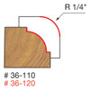 graphic showing side profile of cut made with 1" x 2-1/2" beading router bit including measurements