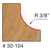 graphic showing side profile of cut made with 1-1/4" cove router bit including measurements