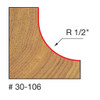 graphic showing side profile of cut made with 1-1/2" cove router bit including measurements