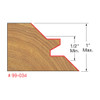 graphic showing side profile of cut made with 2-3/4" lock miter router bit including measurements