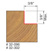 graphic showing side profile of cut made with 3/8" x 1/4" Rabbeting router bit including measurements