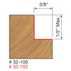 graphic showing side profile of cut made with 1/2" x 1/4" Rabbeting router bit including measurements