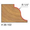 graphic showing side profile of cut made with 1-3/8" x 1/4" router bit including measurements