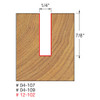 graphic showing side profile of cut made with 1/4" x 7/8" carbide-tipped double flute straight router bit including measurements