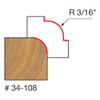 graphic showing side profile of cut made with 7/8" x 1/4" Rounding Over router bit including measurements
