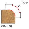 graphic showing side profile of cut made with 1-1/8" x 1/4" Rounding Over router bit including measurements