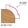 graphic showing side profile of cut made with 1-3/8" x 1/4" Rounding Over router bit including measurements