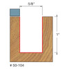 graphic showing side profile of cut made with Freud Top Bearing Flush Trim 5/8" router bit including measurements