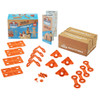 elmer's build-it cardboard expansion kit with 4 orange hinges, corner brackets, flat brackets, and screws