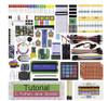 square flat lay showing all 224 pieces included in osepp ultimate inventor kit for raspberry pi