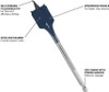 one bosch daredevil spade bit with text pointing to and explaining various features of spade bit