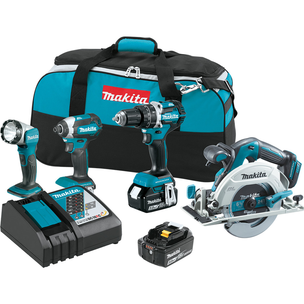 Makita 18V Lithium-Ion Brushless Cordless 4-Tool Kit (5.0Ah) - Midwest Technology Products