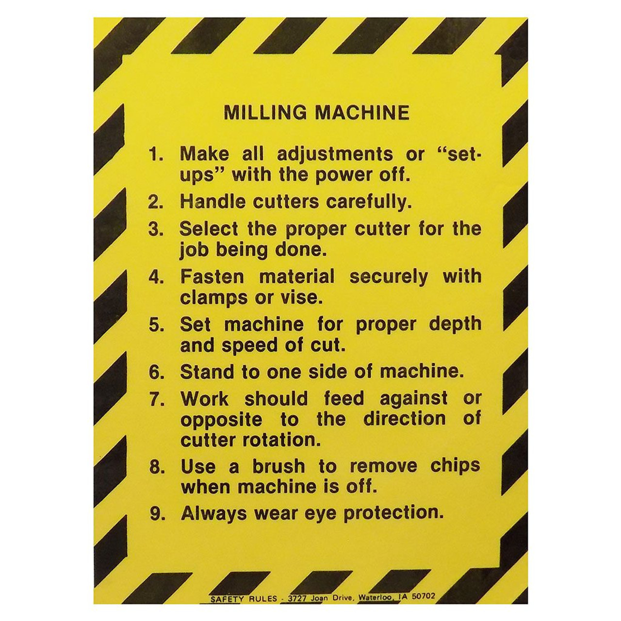 Safety Rules Machine Safety Rules Milling Machine, 8" x 11" Midwest