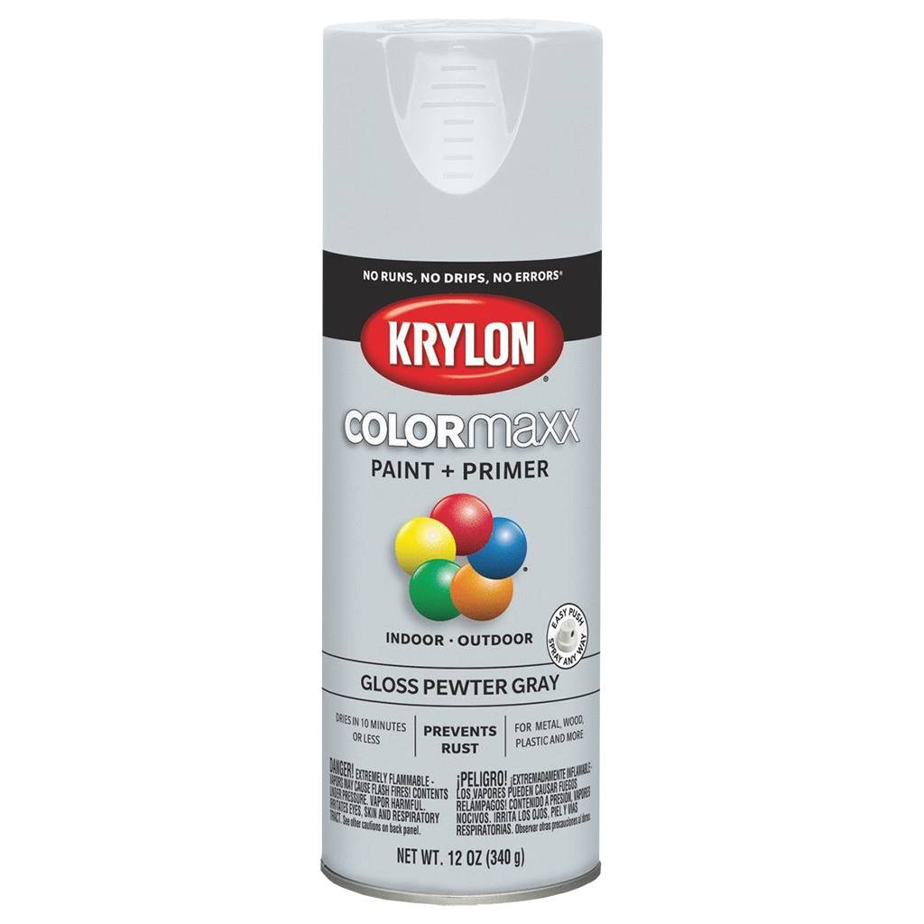 Krylon COLORmaxx Spray Paint Primer, Gloss Pewter Gray