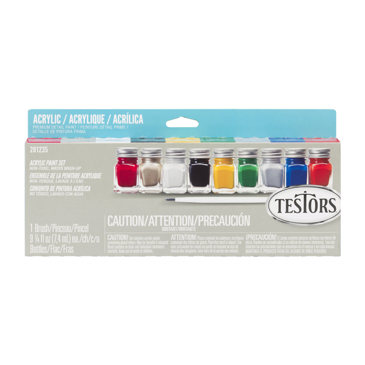 Testors Acrylic Paint Set (Blue, Black, Silver, Red, White, Yellow