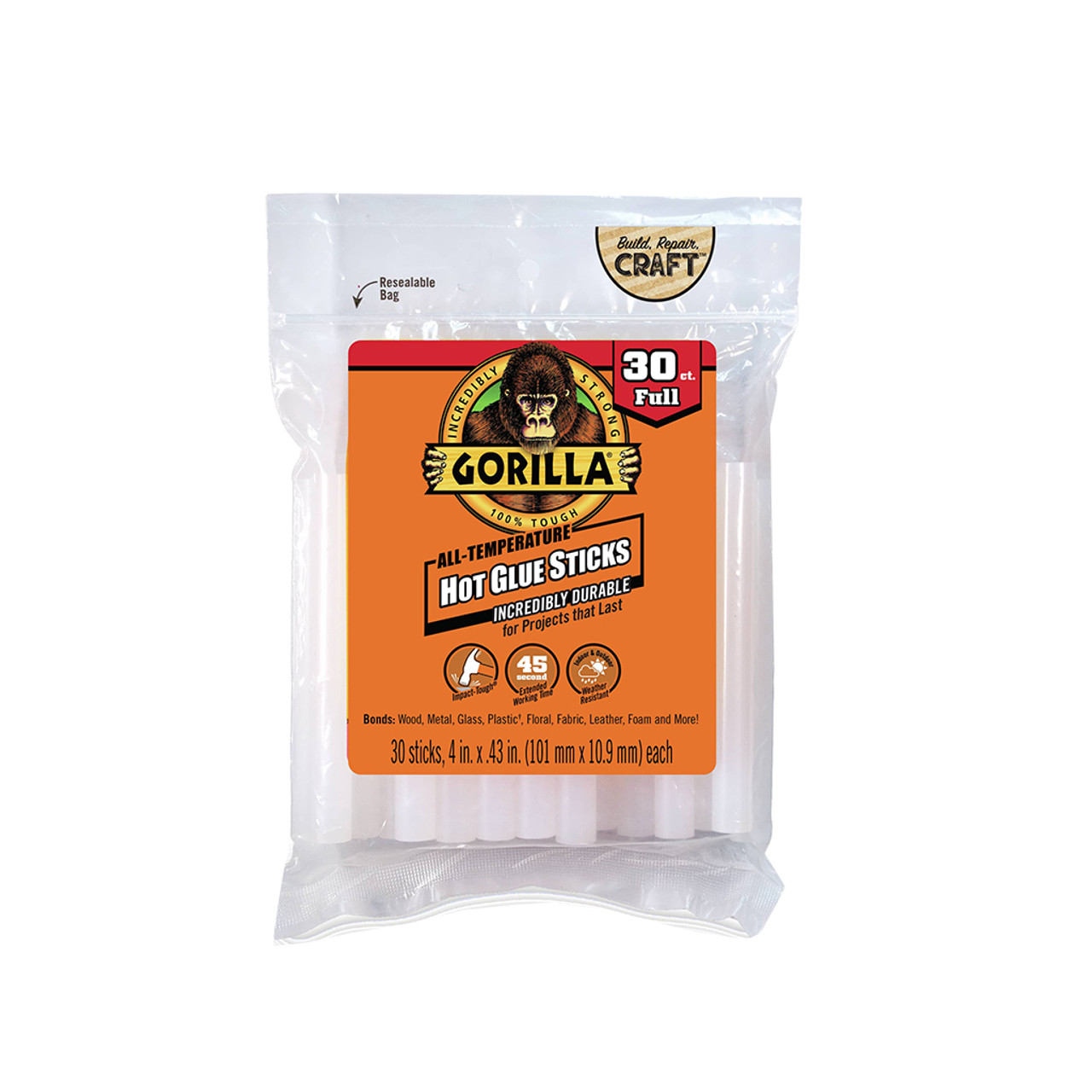 Gorilla Full Hot Glue Sticks, .43 x 4, 30-Pack - Midwest Technology  Products