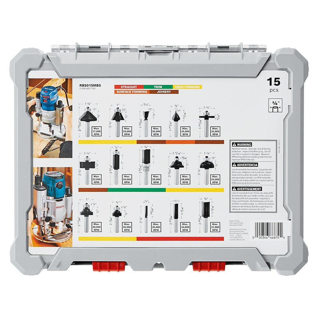Template Router Bit Bosch Bosch 15-Piece Wood Router Bit Set | Midwest Technology