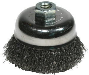 bosch 4" carbon steel crimped 0.012 gauge wire brush is 5/8" x 11 arbor for softer brushing action 